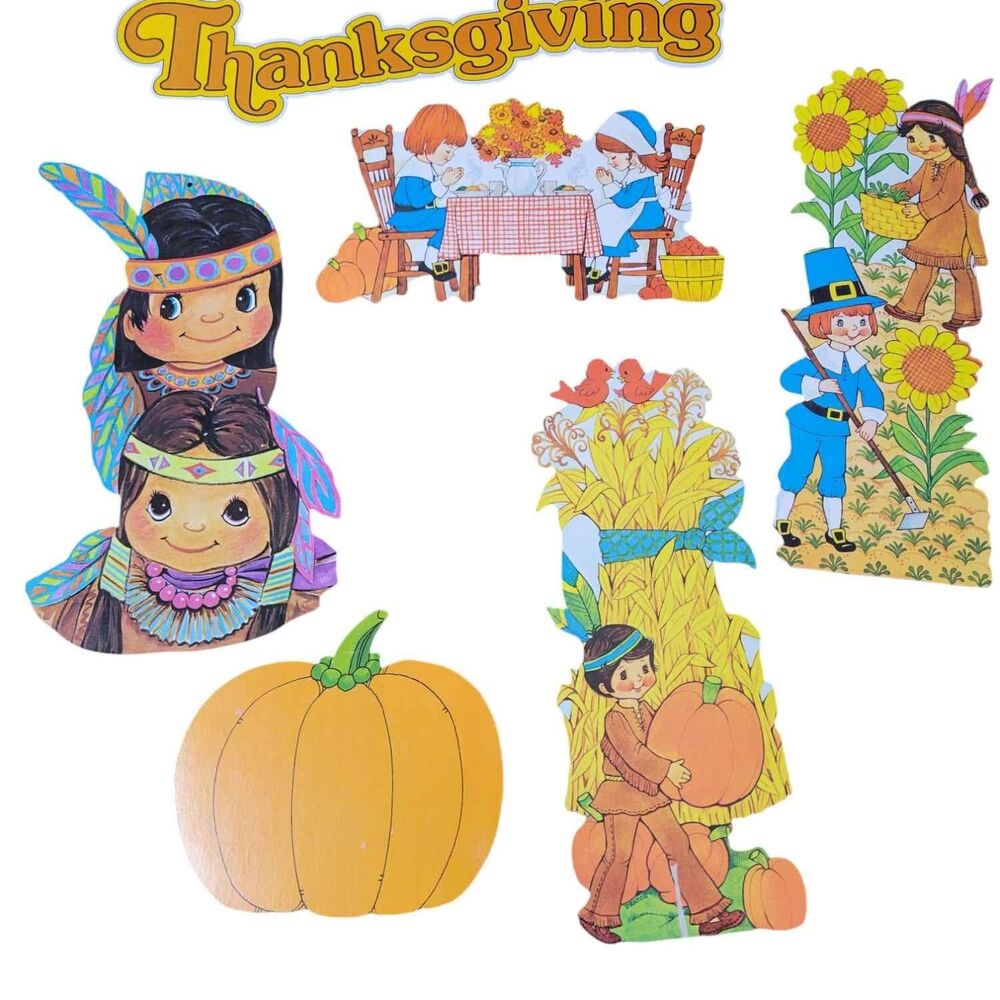 Lot of 6 Vintage Cardboard Cut-outs Thanksgiving